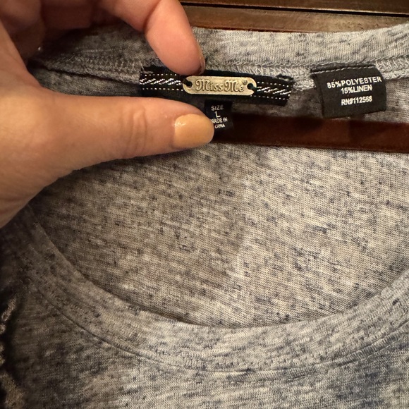 Miss Me Dark Gray and Light Gray Beaded Long Sleeve Top - Picture 5 of 6